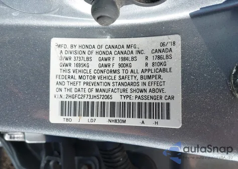 2018 Honda Civic Ex from USA, damaged, VIN 2HGFC2F73JH572065